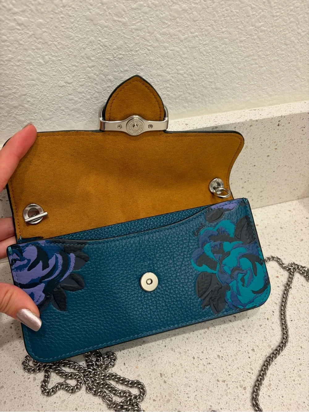 COACH Morgan Crossbody Jumbo Floral  Leather X-body Deep Turquoise Multi CE667